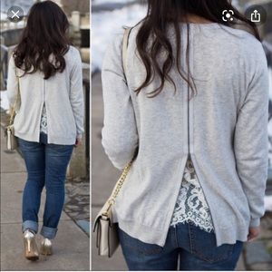 CAbi Gray Cardigan with Lace Detail